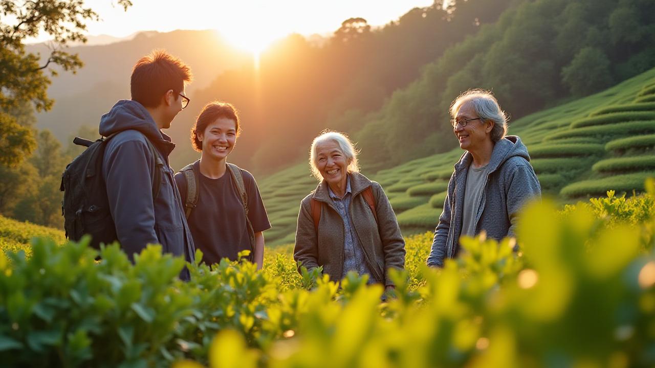 地域住民と笑顔で交流するツアー参加者の様子