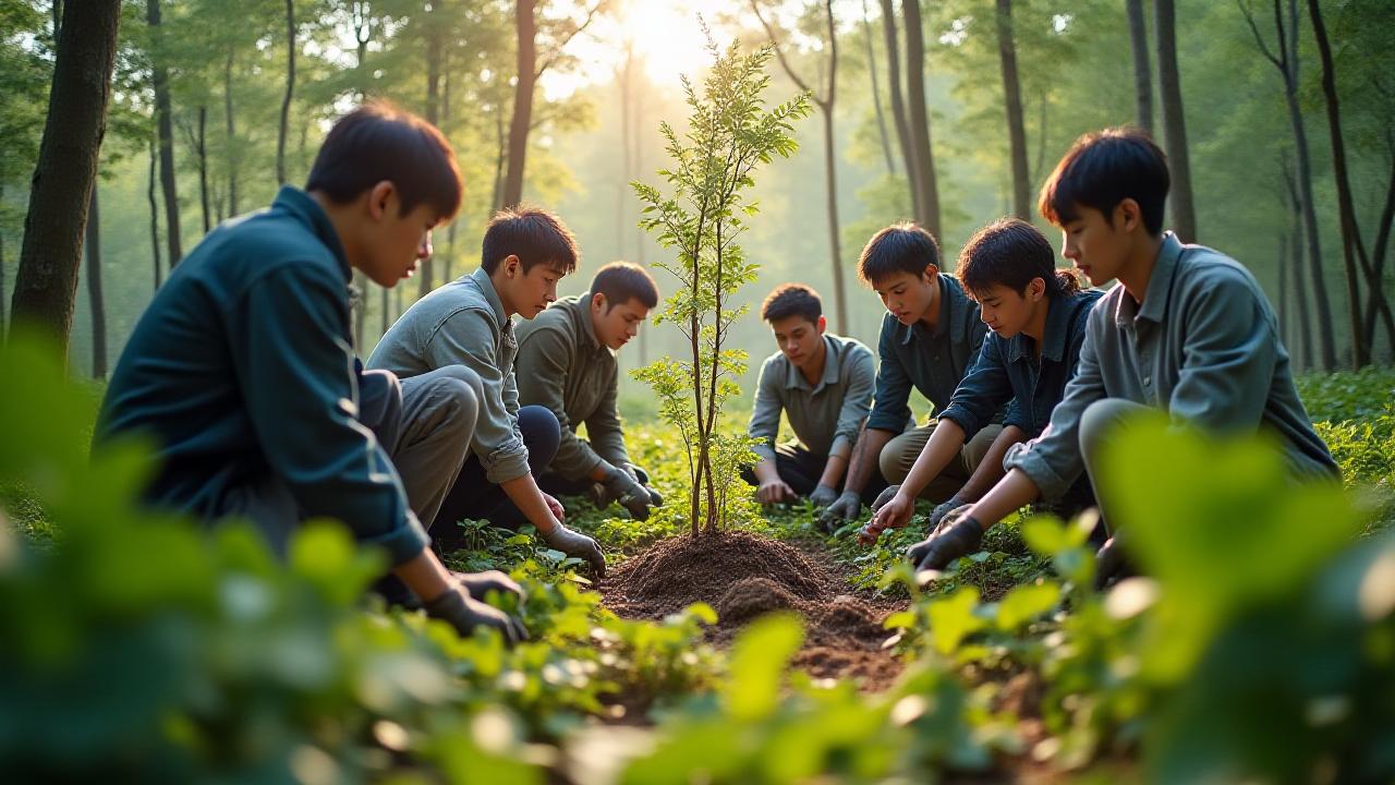 自然の中で協力して活動するプロフェッショナルなチーム