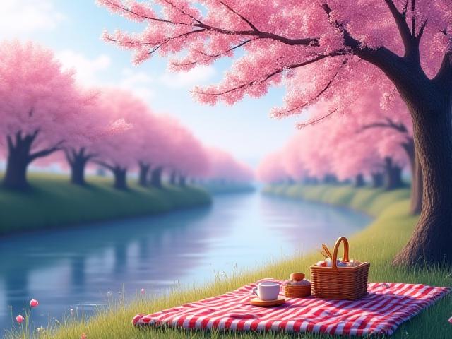 桜並木のピクニック