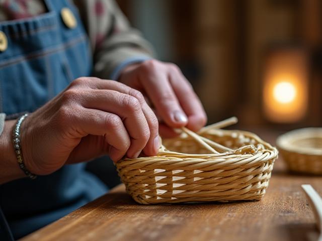 伝統工芸を体験する観光客