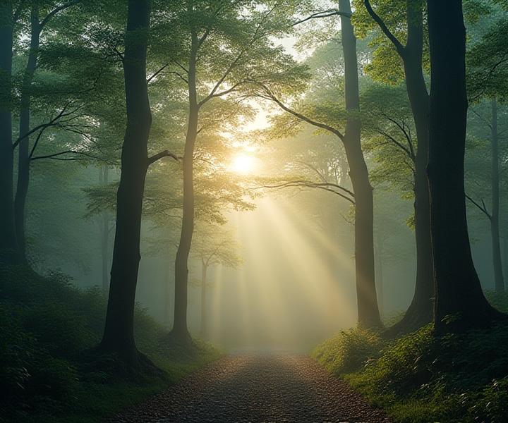 静かな森の朝霧