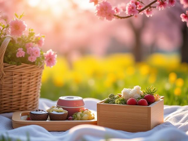 菜の花と桜が咲き誇るピクニック会場